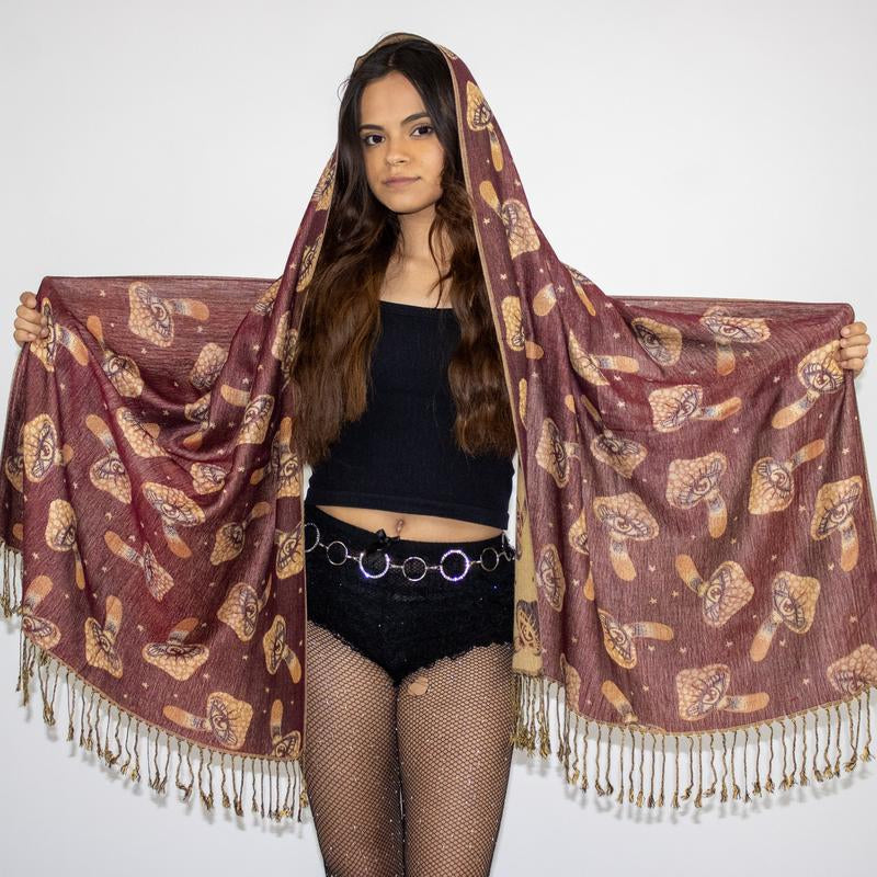 Transform Your Look with the Enchanting Third Eye Mushroom Rave Pashmina!