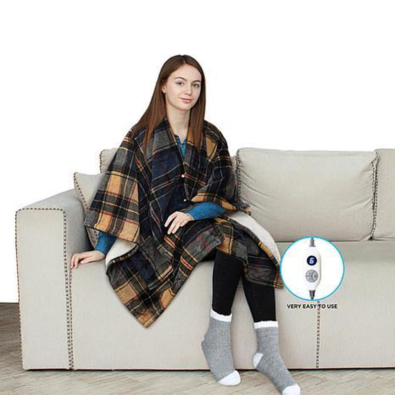 Snuggle Up in Style: 64" X 50" Heated Plush to Sherpa Angel Wrap!