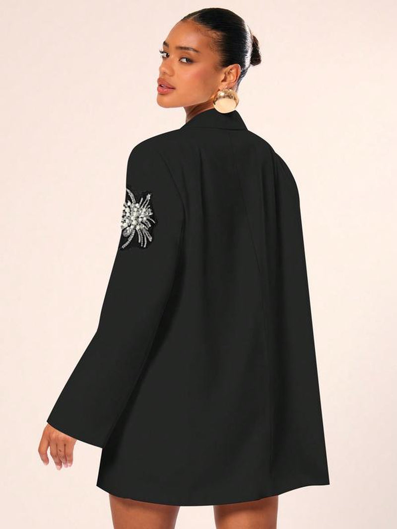 Chic Black Floral Beaded Blazer - Your Go-To for Parties, Clubs, and Everyday Glam!