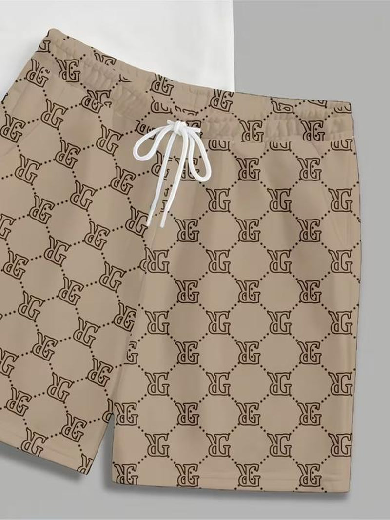 Men's Casual Streetwear Geometric Print Tee and Shorts Set - Perfect Gift for Men and Teens