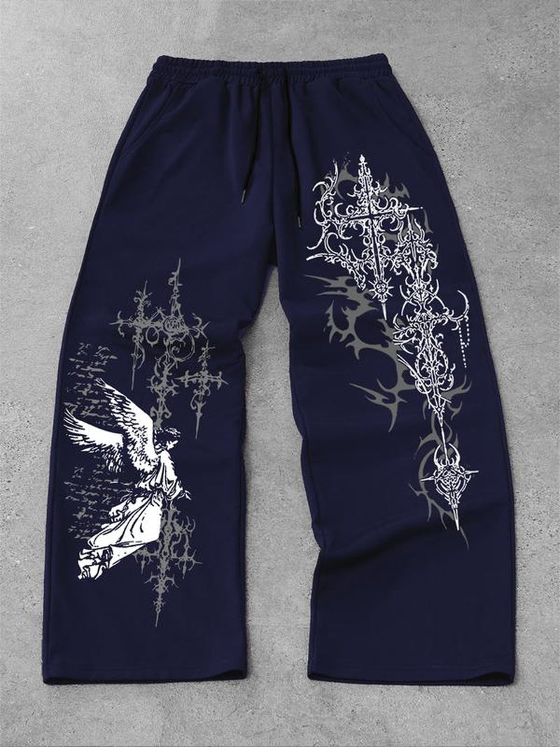 Men'S Straight Leg Long Pants Gothic Print, Casual Fashion Bottoms, Comfortable and Stylish, Perfect for Daily Wear