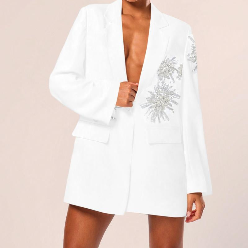 Chic Black Floral Beaded Blazer - Your Go-To for Parties, Clubs, and Everyday Glam!