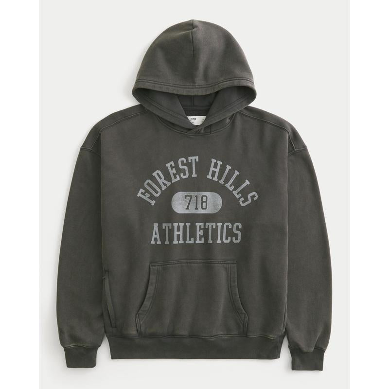 Elevate Your Style with the Hollister Boxy Forest Hills Athletics Graphic Hoodie for Men - Perfect for Autumn Comfort!