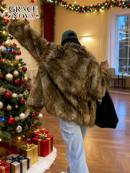 Elevate Your Fall & Winter Wardrobe with the Chic Gracenova Brown Fur Coat - Perfect for Eco-Friendly Fashion Lovers!