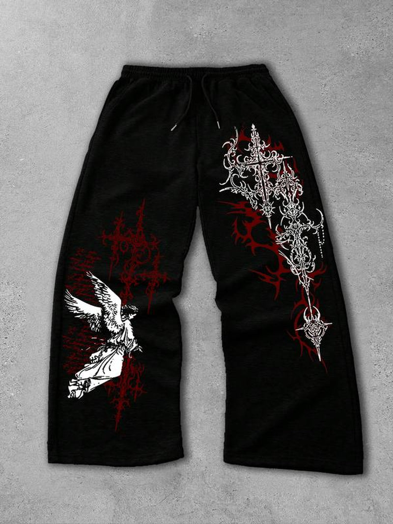Men'S Straight Leg Long Pants Gothic Print, Casual Fashion Bottoms, Comfortable and Stylish, Perfect for Daily Wear