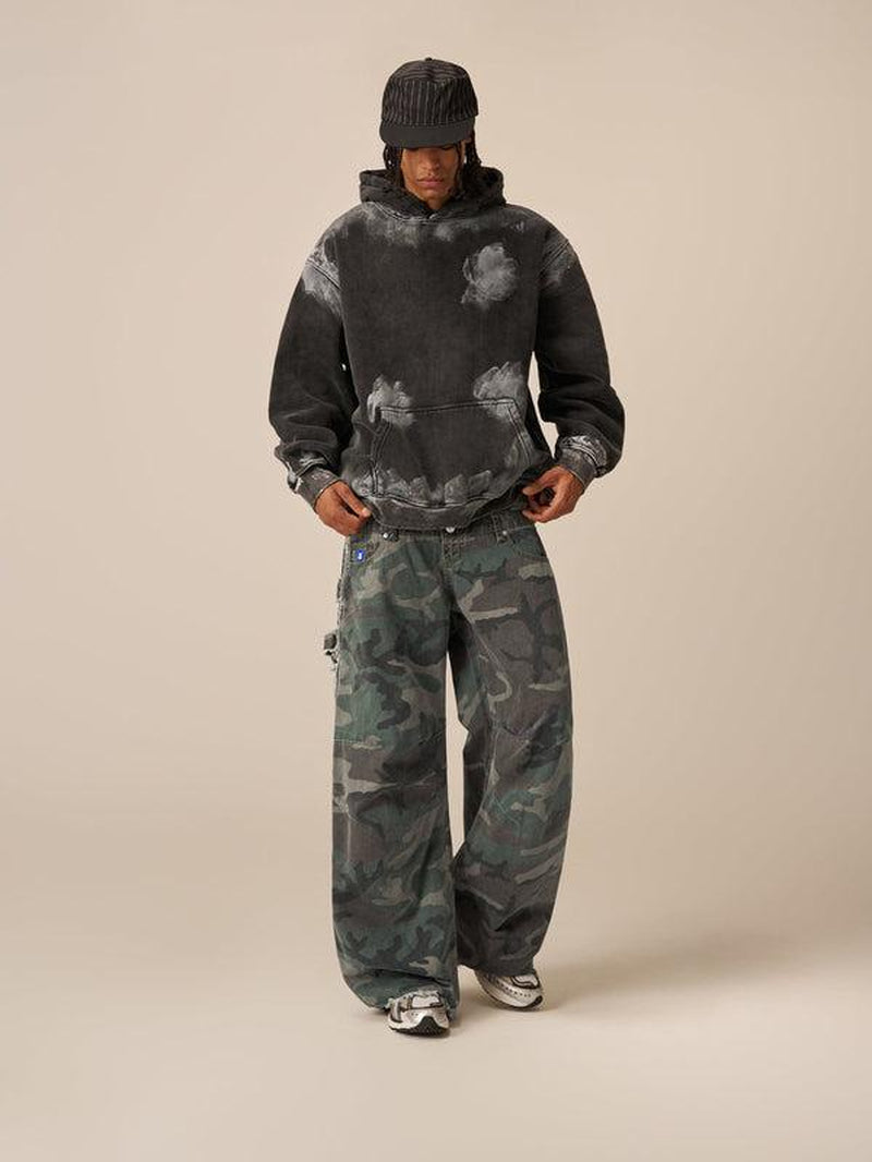 Aelfric Eden Baggy Barrel Camo Pants Double Waistband Design Multi-Pocket Raw Hem Detail Unisex Streetwear Cargo Trousers