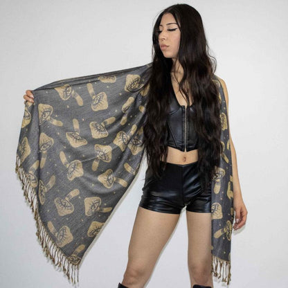 Transform Your Look with the Enchanting Third Eye Mushroom Rave Pashmina!