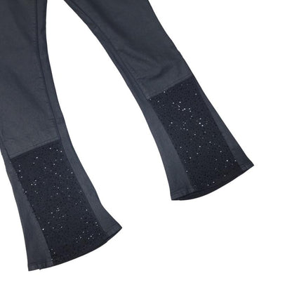 Elevate Your Look with MAX KROME's Dazzling Black Stacked Rhinestone Jeans for Men!