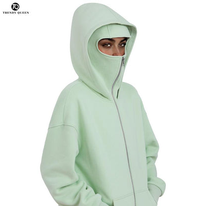 Stay Stylish & Cozy with Our Trendy Queen Balaclava Hoodie! Perfect for Outdoor Adventures! 🌟🖤 #FashionForward #OutdoorStyle