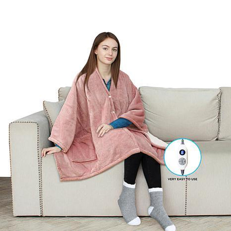 Snuggle Up in Style: 64" X 50" Heated Plush to Sherpa Angel Wrap!