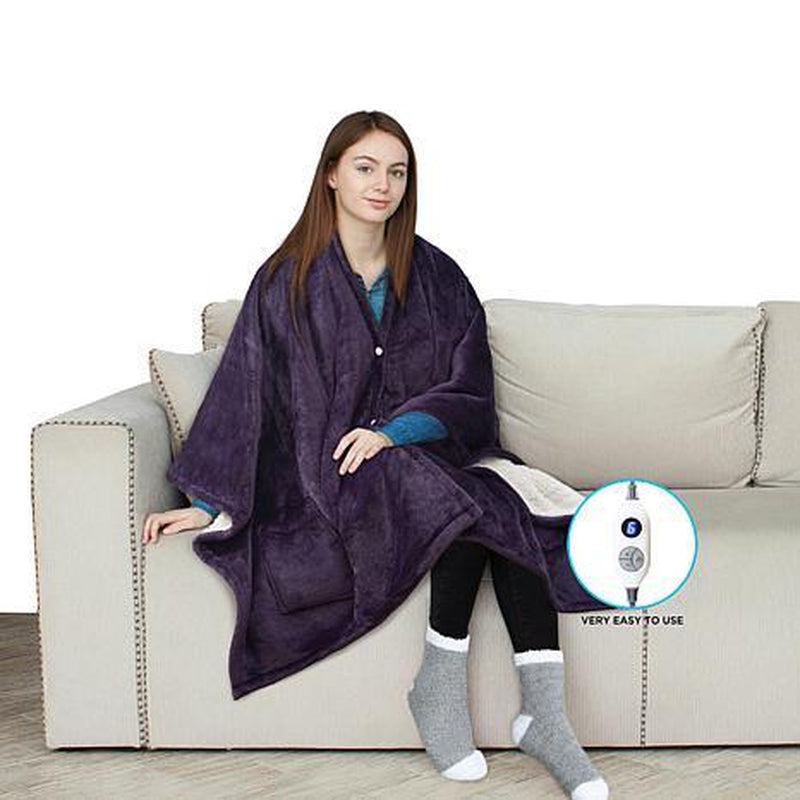 Snuggle Up in Style: 64" X 50" Heated Plush to Sherpa Angel Wrap!