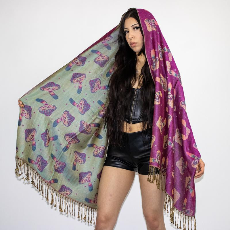 Transform Your Look with the Enchanting Third Eye Mushroom Rave Pashmina!