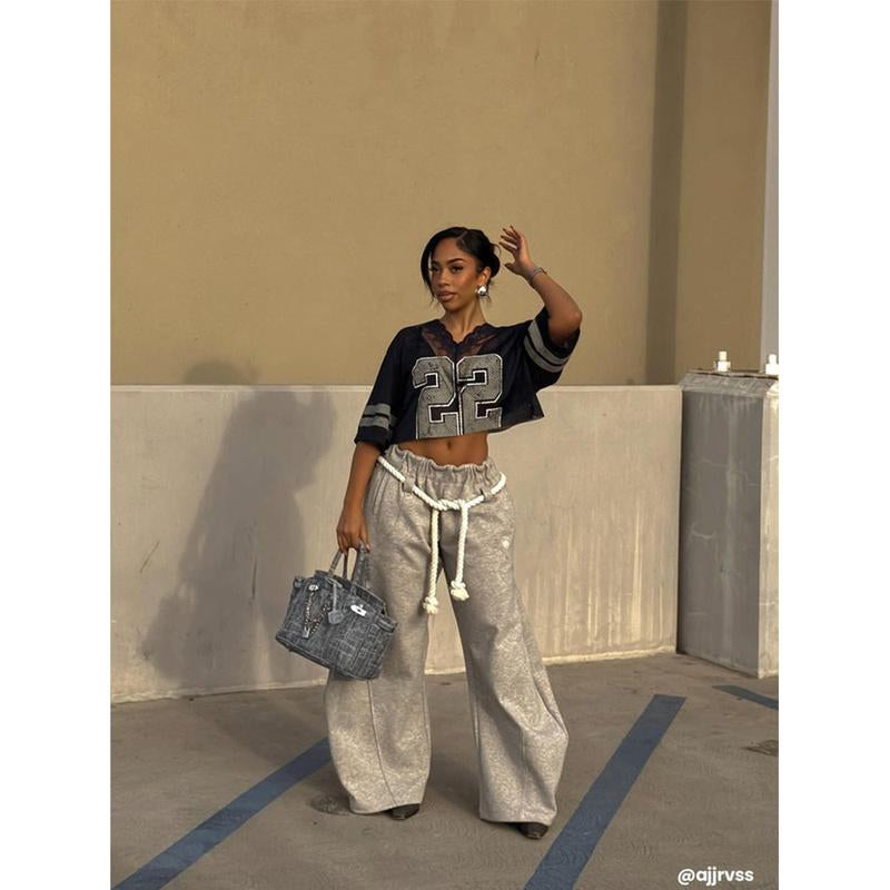 Elevate Your Everyday Style with Aelfric Eden Women's Baggy Wide Leg Pants - Casual Elastic Waist Lantern Trousers Featuring Nautical Rope Drawstring for Unisex Comfort (Height: 155-185 cm)