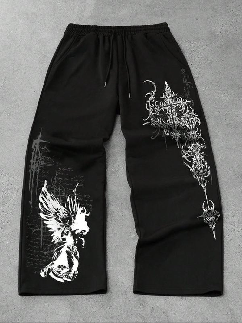 Men'S Straight Leg Long Pants Gothic Print, Casual Fashion Bottoms, Comfortable and Stylish, Perfect for Daily Wear
