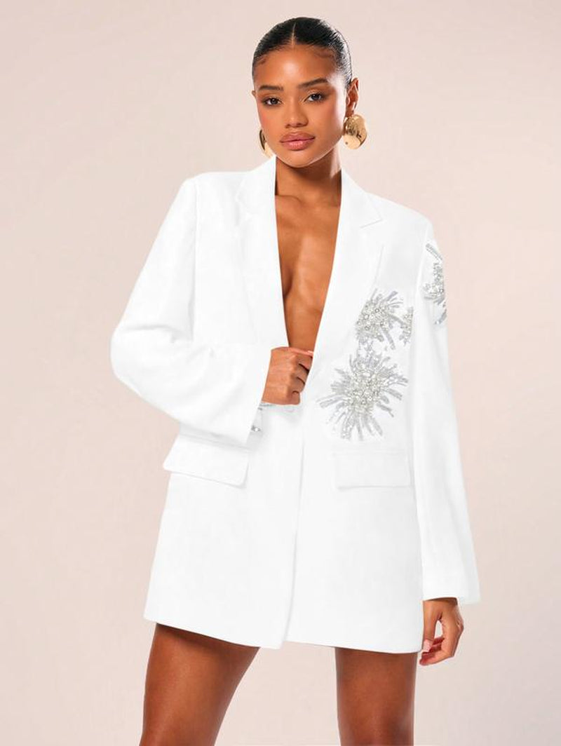 Chic Black Floral Beaded Blazer - Your Go-To for Parties, Clubs, and Everyday Glam!