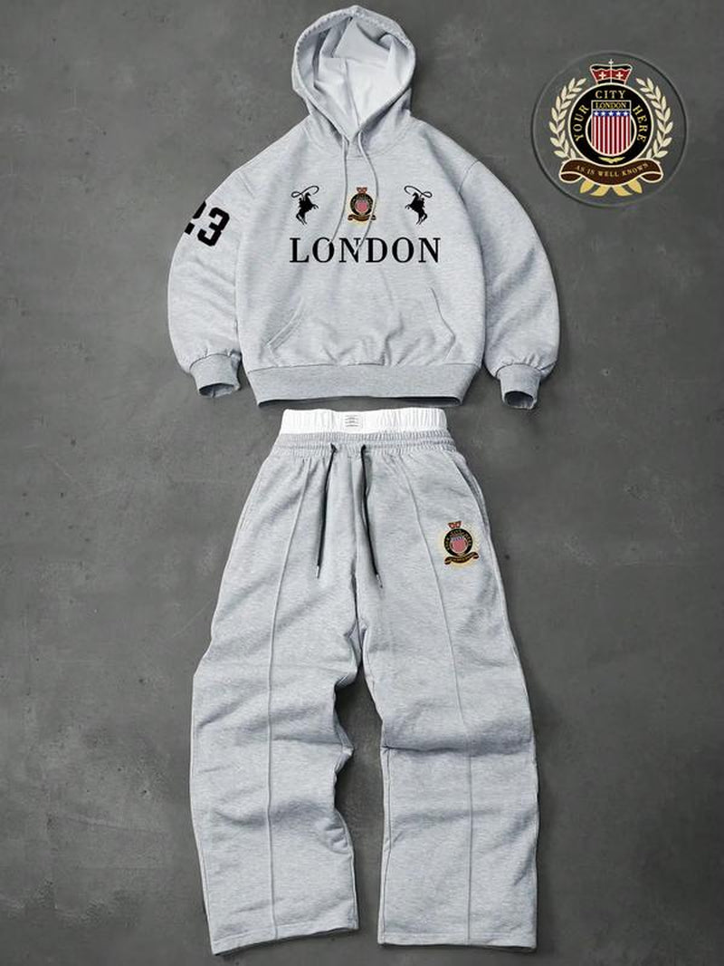 Men's Two-Piece Hooded Sweatshirt Set with Graphic Design: Hoodie and Drawstring Trousers Ideal for Fall and Winter Wear