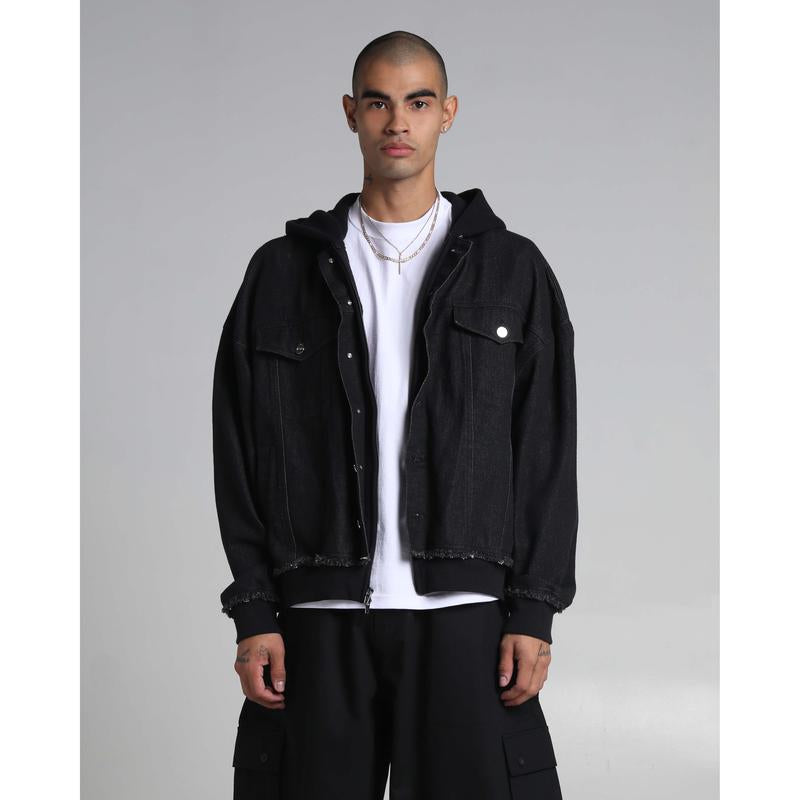 Distressed Hooded Denim Jacket