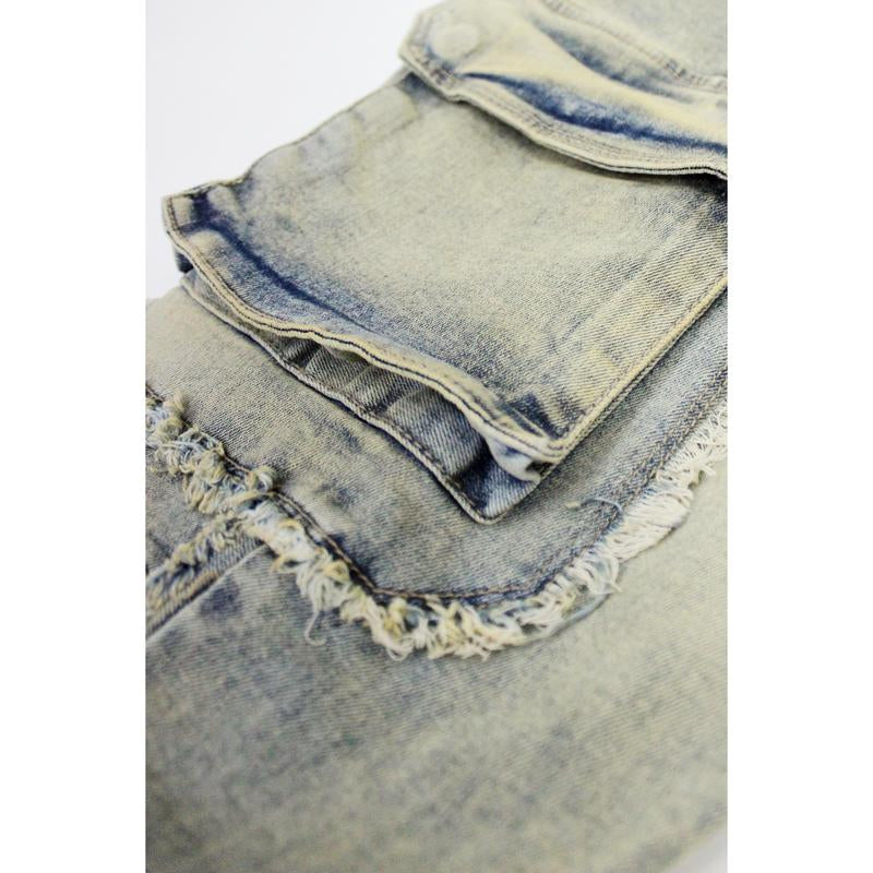 Elevate Your Everyday Look with VICTORIOUS Men's Bootcut Raw Edge Double Cargo Denim Jeans!