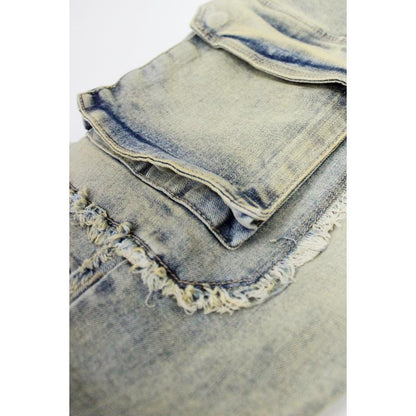 Elevate Your Everyday Look with VICTORIOUS Men's Bootcut Raw Edge Double Cargo Denim Jeans!