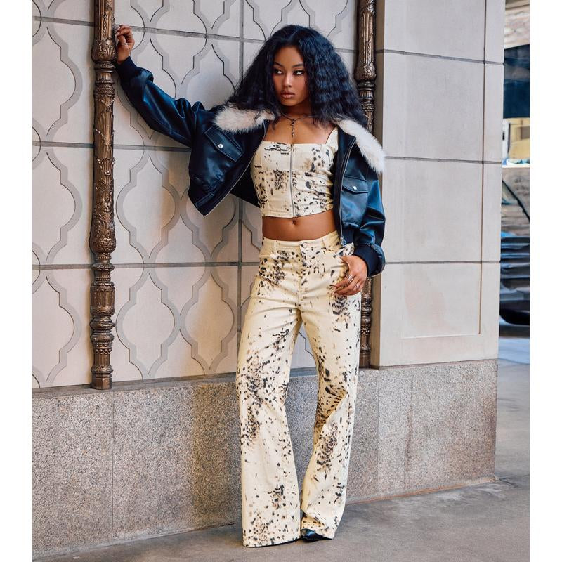 Leopard Print Wide-Leg Jeans by Spotted Muse