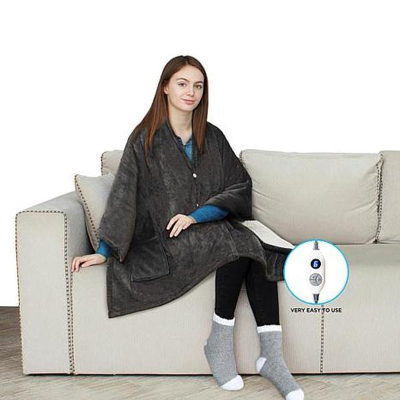 Snuggle Up in Style: 64" X 50" Heated Plush to Sherpa Angel Wrap!