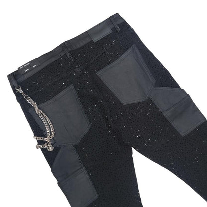 Elevate Your Look with MAX KROME's Dazzling Black Stacked Rhinestone Jeans for Men!