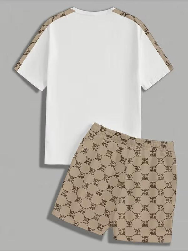 Men's Casual Streetwear Geometric Print Tee and Shorts Set - Perfect Gift for Men and Teens