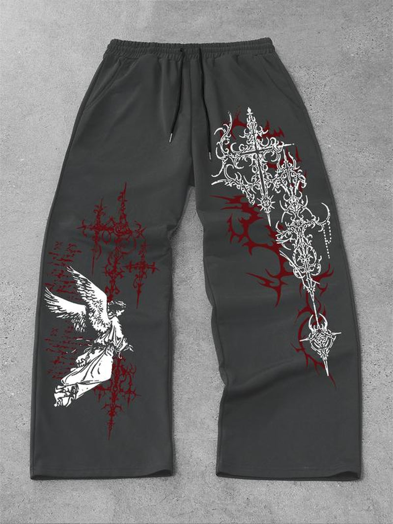 Men'S Straight Leg Long Pants Gothic Print, Casual Fashion Bottoms, Comfortable and Stylish, Perfect for Daily Wear