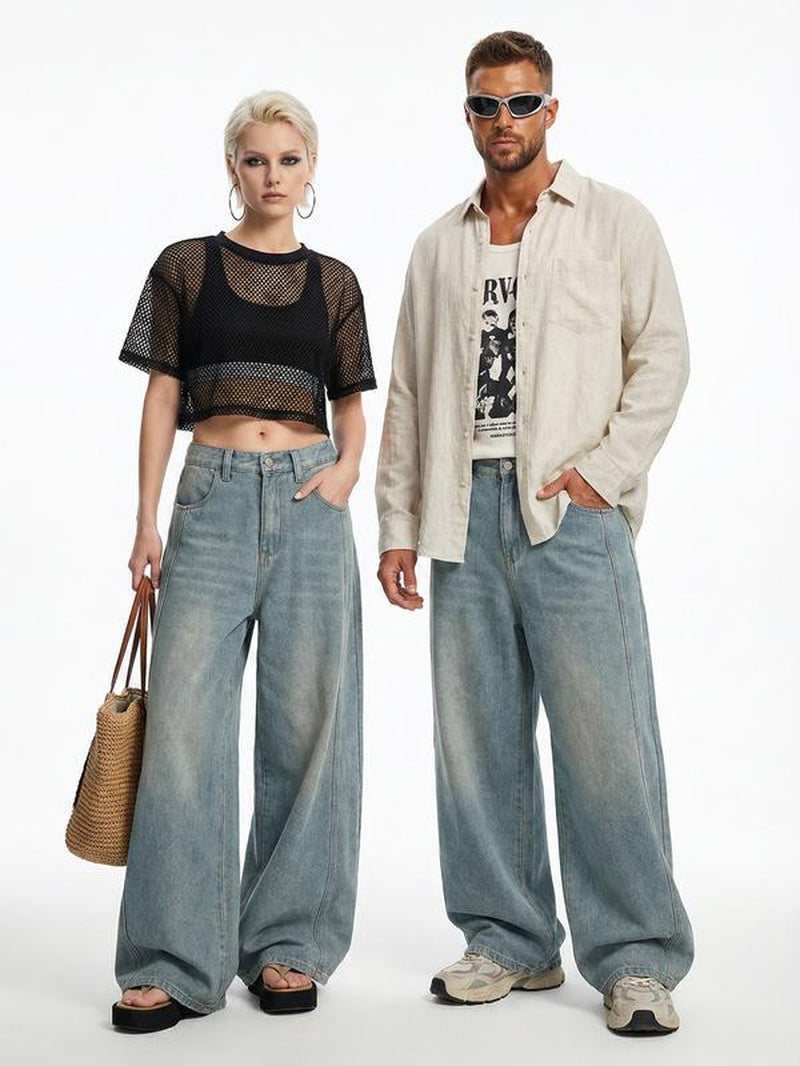 Elevate Your Style with Men's Baggy Hip Hop Jeans - Trendy Wide Leg Skater Denim Pants for Ultimate Comfort