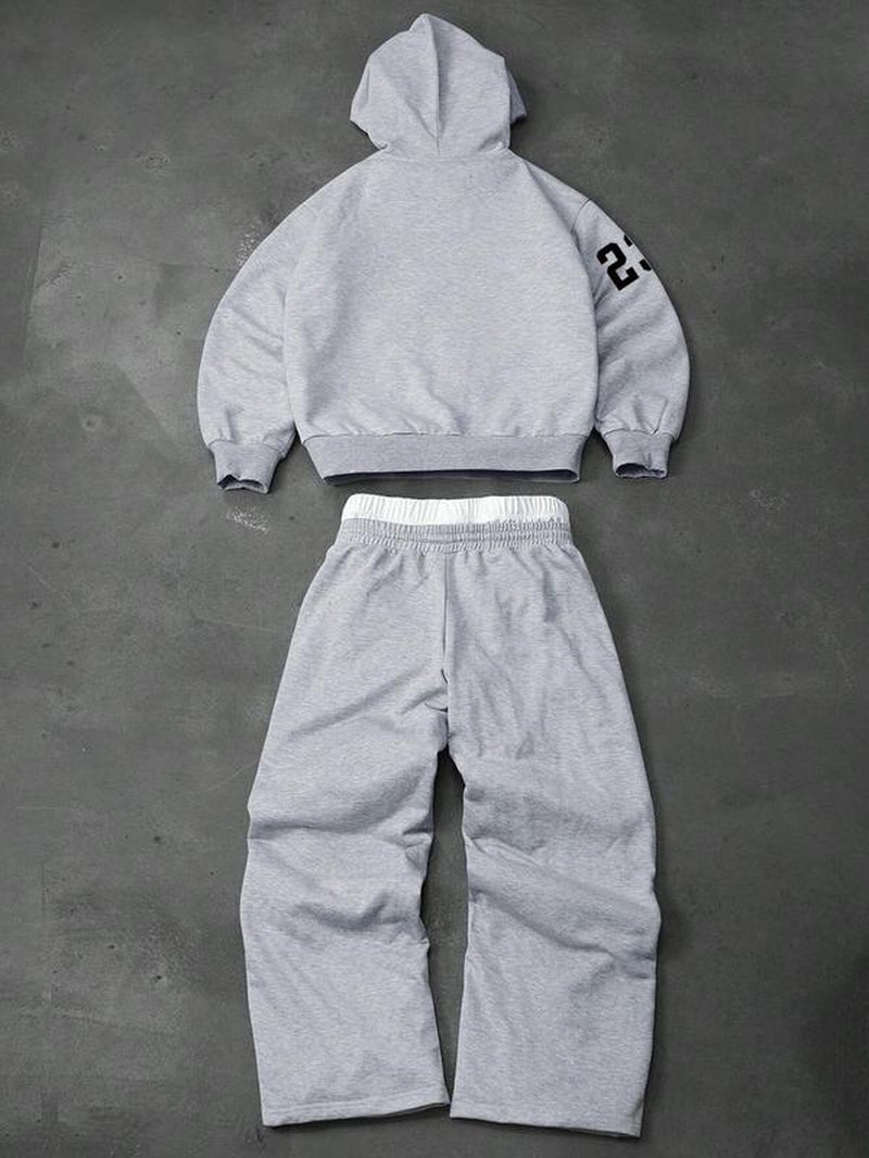 Men's Two-Piece Hooded Sweatshirt Set with Graphic Design: Hoodie and Drawstring Trousers Ideal for Fall and Winter Wear