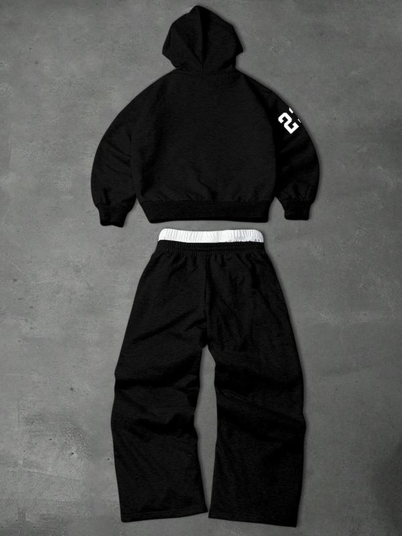 Men's Two-Piece Hooded Sweatshirt Set with Graphic Design: Hoodie and Drawstring Trousers Ideal for Fall and Winter Wear