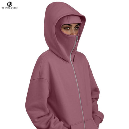 Stay Stylish & Cozy with Our Trendy Queen Balaclava Hoodie! Perfect for Outdoor Adventures! 🌟🖤 #FashionForward #OutdoorStyle