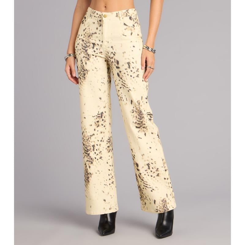 Leopard Print Wide-Leg Jeans by Spotted Muse