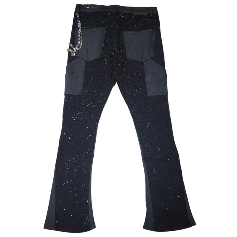 Elevate Your Look with MAX KROME's Dazzling Black Stacked Rhinestone Jeans for Men!