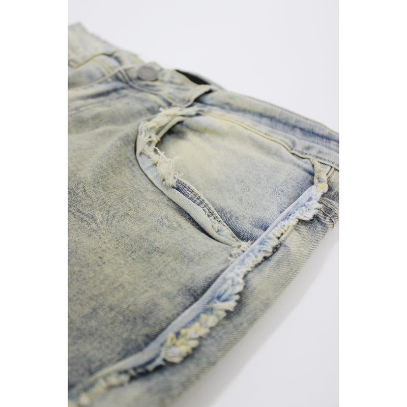 Elevate Your Everyday Look with VICTORIOUS Men's Bootcut Raw Edge Double Cargo Denim Jeans!