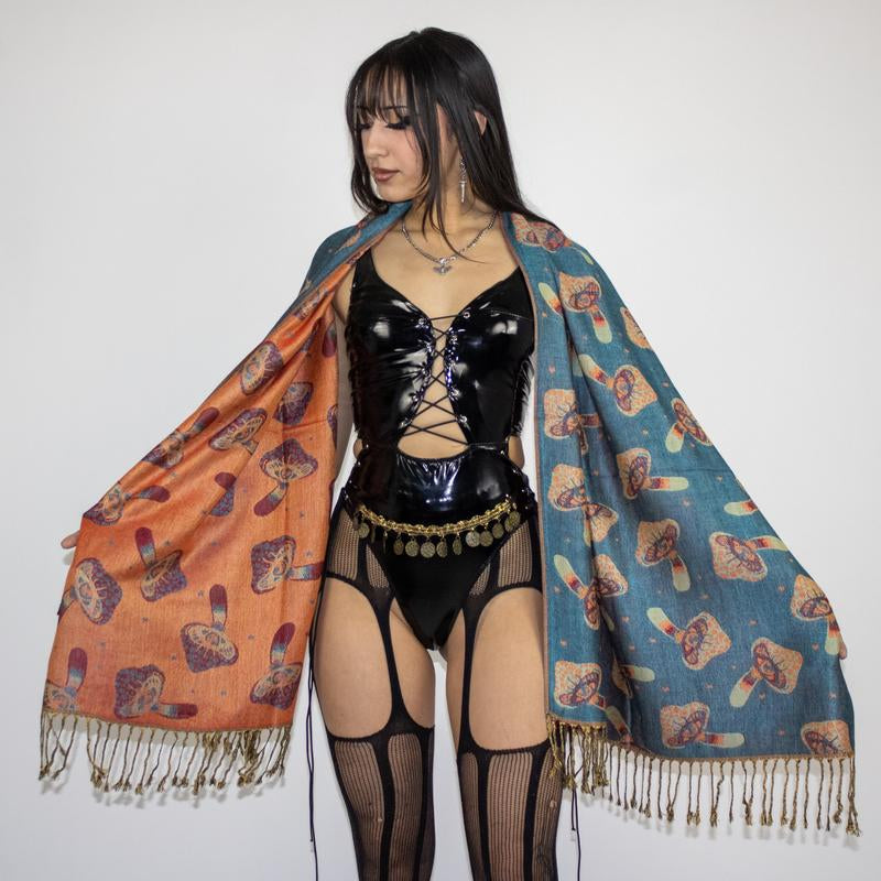Transform Your Look with the Enchanting Third Eye Mushroom Rave Pashmina!